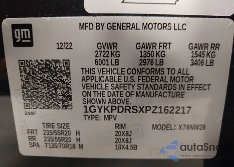 2023 Cadillac Xt6 Premium Luxury z USA, uszkodzony, nr VIN 1GYKPDRSXPZ162217
